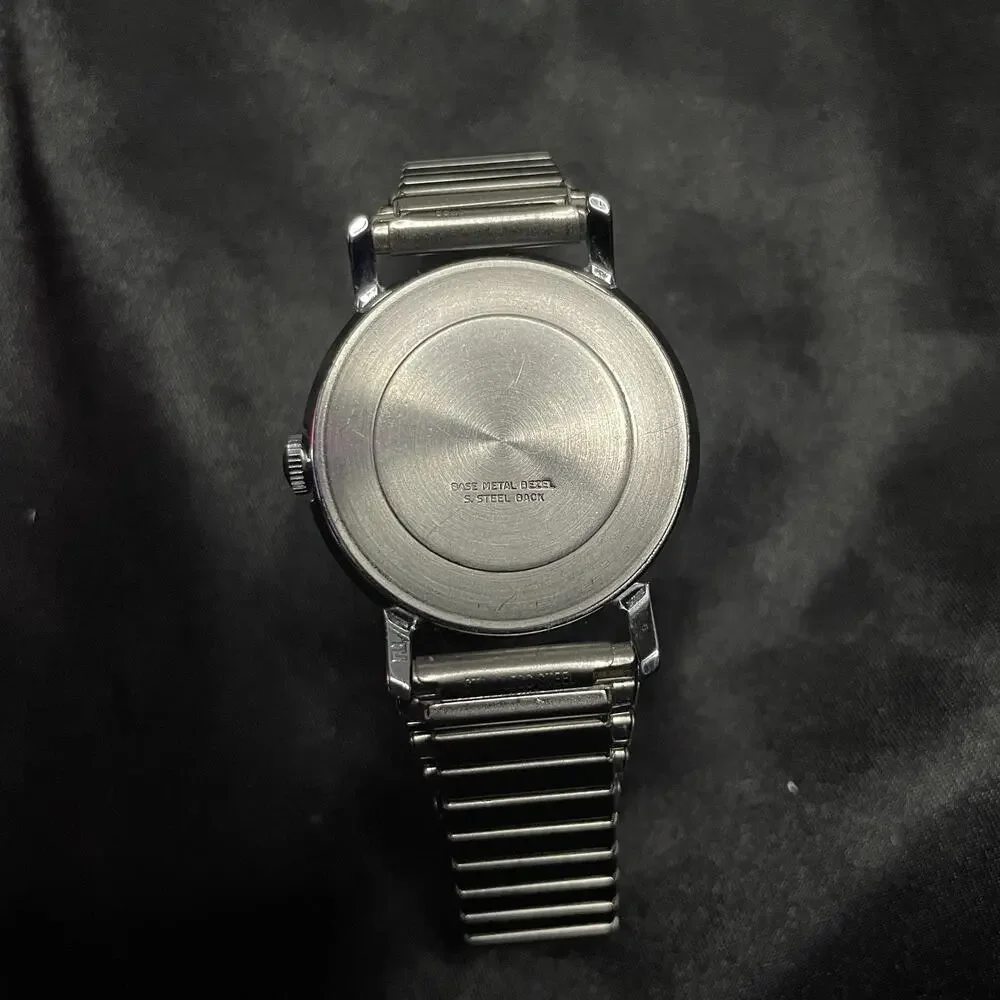Vintage Timex Analog Mechanical Watch White Dial Silver Bracelet 34mm New Band